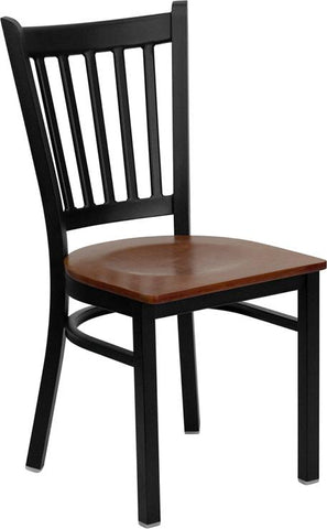 Flash Furniture HERCULES Series Black Vertical Back Metal Restaurant Chair - Cherry Wood Seat - XU-DG-6Q2B-VRT-CHYW-GG