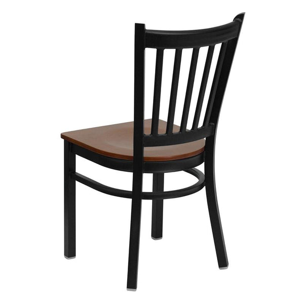 Flash Furniture HERCULES Series Black Vertical Back Metal Restaurant Chair - Cherry Wood Seat - XU-DG-6Q2B-VRT-CHYW-GG