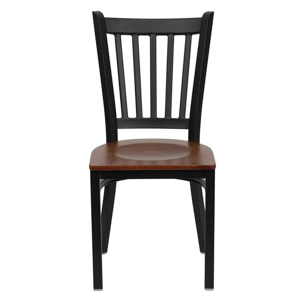 Flash Furniture HERCULES Series Black Vertical Back Metal Restaurant Chair - Cherry Wood Seat - XU-DG-6Q2B-VRT-CHYW-GG