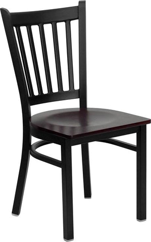 Flash Furniture HERCULES Series Black Vertical Back Metal Restaurant Chair - Mahogany Wood Seat - XU-DG-6Q2B-VRT-MAHW-GG