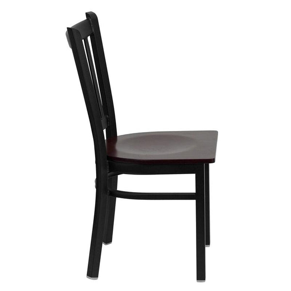 Flash Furniture HERCULES Series Black Vertical Back Metal Restaurant Chair - Mahogany Wood Seat - XU-DG-6Q2B-VRT-MAHW-GG