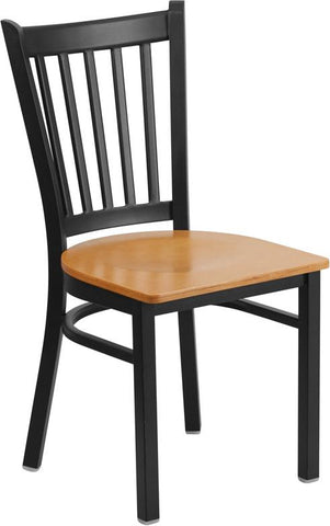 Flash Furniture HERCULES Series Black Vertical Back Metal Restaurant Chair - Natural Wood Seat - XU-DG-6Q2B-VRT-NATW-GG