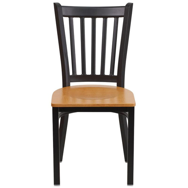 Flash Furniture HERCULES Series Black Vertical Back Metal Restaurant Chair - Natural Wood Seat - XU-DG-6Q2B-VRT-NATW-GG