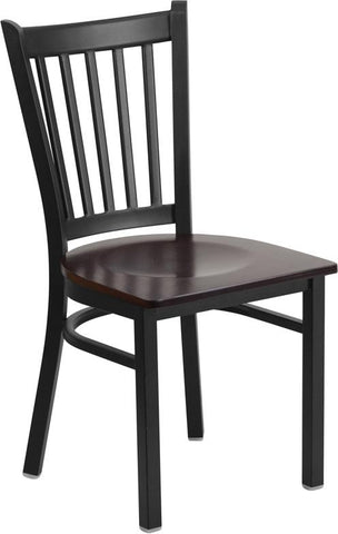 Flash Furniture HERCULES Series Black Vertical Back Metal Restaurant Chair - Walnut Wood Seat - XU-DG-6Q2B-VRT-WALW-GG