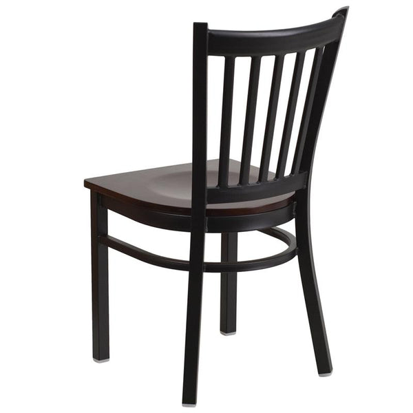 Flash Furniture HERCULES Series Black Vertical Back Metal Restaurant Chair - Walnut Wood Seat - XU-DG-6Q2B-VRT-WALW-GG