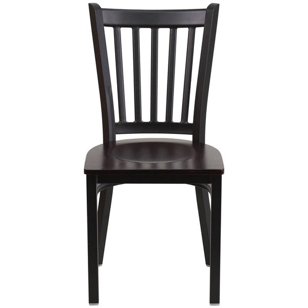 Flash Furniture HERCULES Series Black Vertical Back Metal Restaurant Chair - Walnut Wood Seat - XU-DG-6Q2B-VRT-WALW-GG