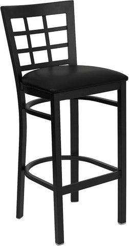 Flash Furniture HERCULES Series Black Window Back Metal Restaurant Barstool - Black Vinyl Seat - XU-DG6R7BWIN-BAR-BLKV-GG