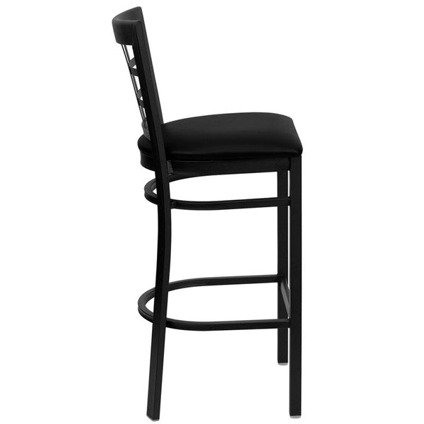 Flash Furniture HERCULES Series Black Window Back Metal Restaurant Barstool - Black Vinyl Seat - XU-DG6R7BWIN-BAR-BLKV-GG