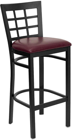 Flash Furniture HERCULES Series Black Window Back Metal Restaurant Barstool - Burgundy Vinyl Seat - XU-DG6R7BWIN-BAR-BURV-GG