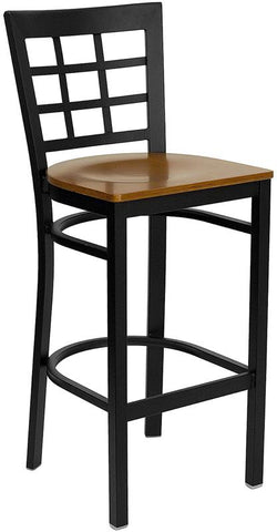 Flash Furniture HERCULES Series Black Window Back Metal Restaurant Barstool - Cherry Wood Seat - XU-DG6R7BWIN-BAR-CHYW-GG