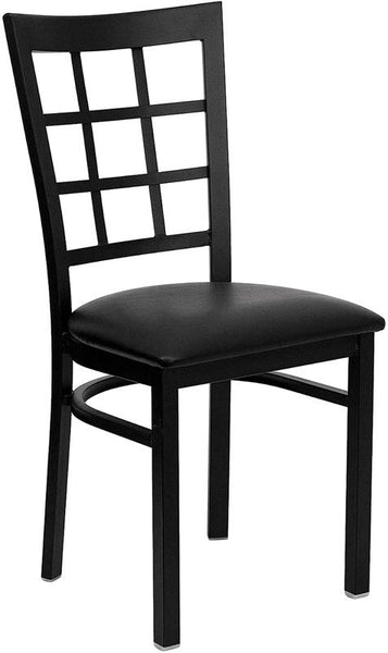 Flash Furniture HERCULES Series Black Window Back Metal Restaurant Chair - Black Vinyl Seat - XU-DG6Q3BWIN-BLKV-GG