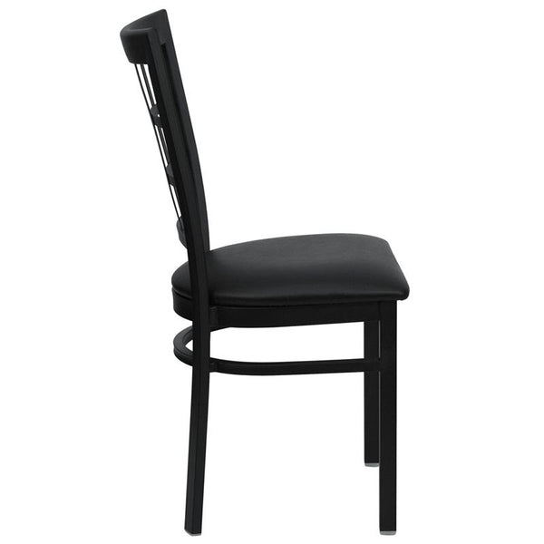 Flash Furniture HERCULES Series Black Window Back Metal Restaurant Chair - Black Vinyl Seat - XU-DG6Q3BWIN-BLKV-GG