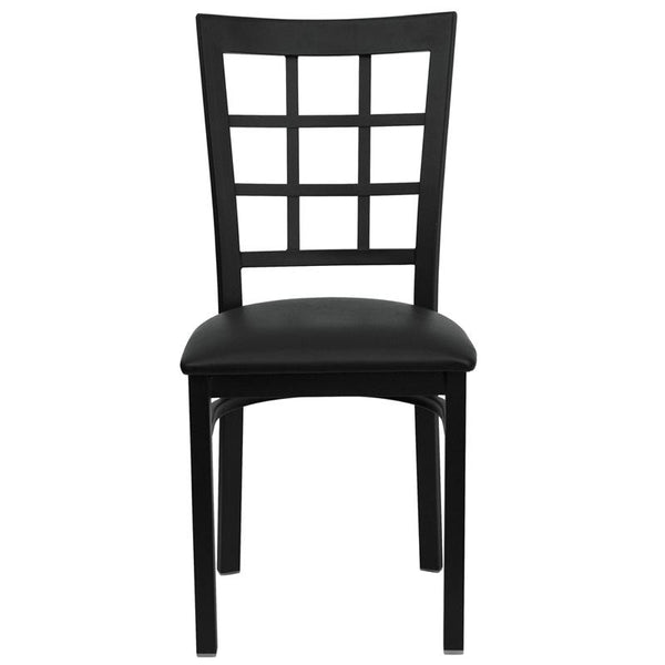 Flash Furniture HERCULES Series Black Window Back Metal Restaurant Chair - Black Vinyl Seat - XU-DG6Q3BWIN-BLKV-GG