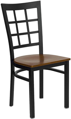 Flash Furniture HERCULES Series Black Window Back Metal Restaurant Chair - Cherry Wood Seat - XU-DG6Q3BWIN-CHYW-GG