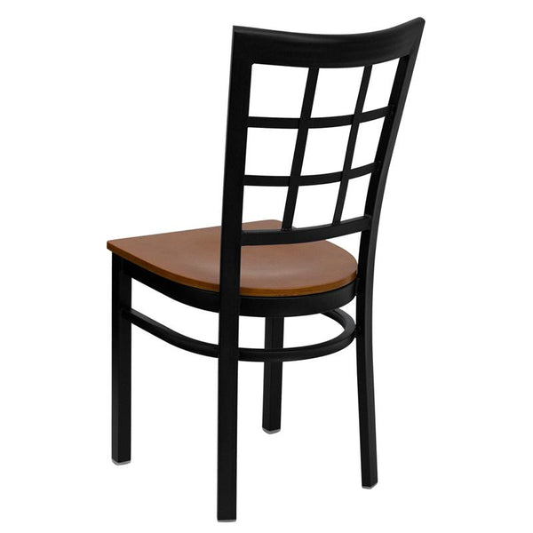Flash Furniture HERCULES Series Black Window Back Metal Restaurant Chair - Cherry Wood Seat - XU-DG6Q3BWIN-CHYW-GG