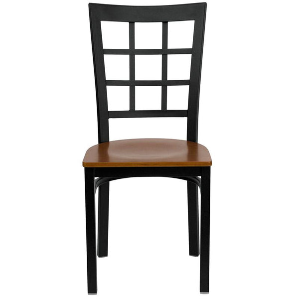 Flash Furniture HERCULES Series Black Window Back Metal Restaurant Chair - Cherry Wood Seat - XU-DG6Q3BWIN-CHYW-GG