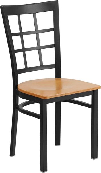 Flash Furniture HERCULES Series Black Window Back Metal Restaurant Chair - Natural Wood Seat - XU-DG6Q3BWIN-NATW-GG