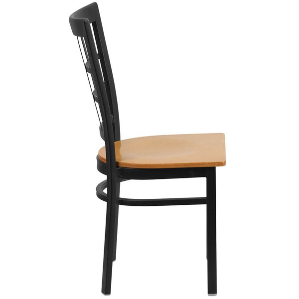 Flash Furniture HERCULES Series Black Window Back Metal Restaurant Chair - Natural Wood Seat - XU-DG6Q3BWIN-NATW-GG