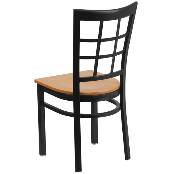 Flash Furniture HERCULES Series Black Window Back Metal Restaurant Chair - Natural Wood Seat - XU-DG6Q3BWIN-NATW-GG