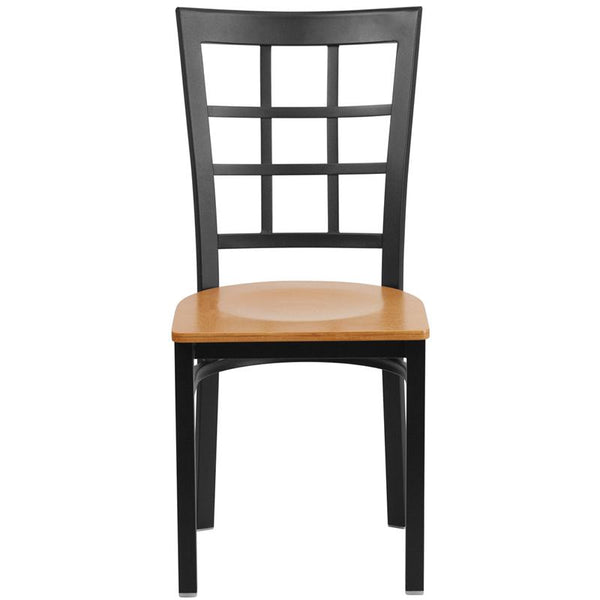 Flash Furniture HERCULES Series Black Window Back Metal Restaurant Chair - Natural Wood Seat - XU-DG6Q3BWIN-NATW-GG