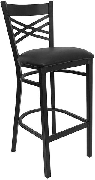 Flash Furniture HERCULES Series Black ''X'' Back Metal Restaurant Barstool - Black Vinyl Seat - XU-6F8BXBK-BAR-BLKV-GG