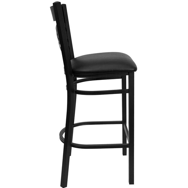 Flash Furniture HERCULES Series Black ''X'' Back Metal Restaurant Barstool - Black Vinyl Seat - XU-6F8BXBK-BAR-BLKV-GG