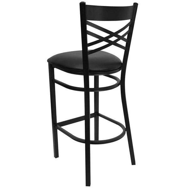 Flash Furniture HERCULES Series Black ''X'' Back Metal Restaurant Barstool - Black Vinyl Seat - XU-6F8BXBK-BAR-BLKV-GG