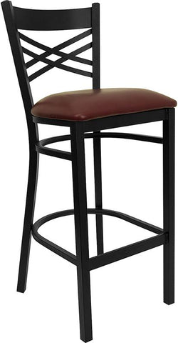 Flash Furniture HERCULES Series Black ''X'' Back Metal Restaurant Barstool - Burgundy Vinyl Seat - XU-6F8BXBK-BAR-BURV-GG