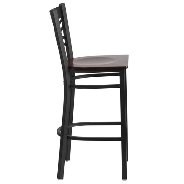Flash Furniture HERCULES Series Black ''X'' Back Metal Restaurant Barstool - Walnut Wood Seat - XU-6F8BXBK-BAR-WALW-GG