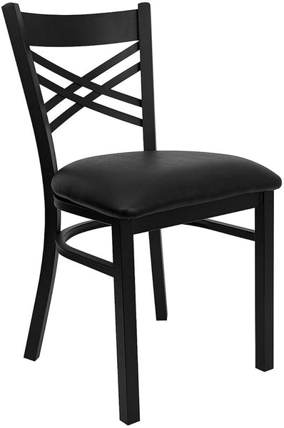 Flash Furniture HERCULES Series Black ''X'' Back Metal Restaurant Chair - Black Vinyl Seat - XU-6FOBXBK-BLKV-GG