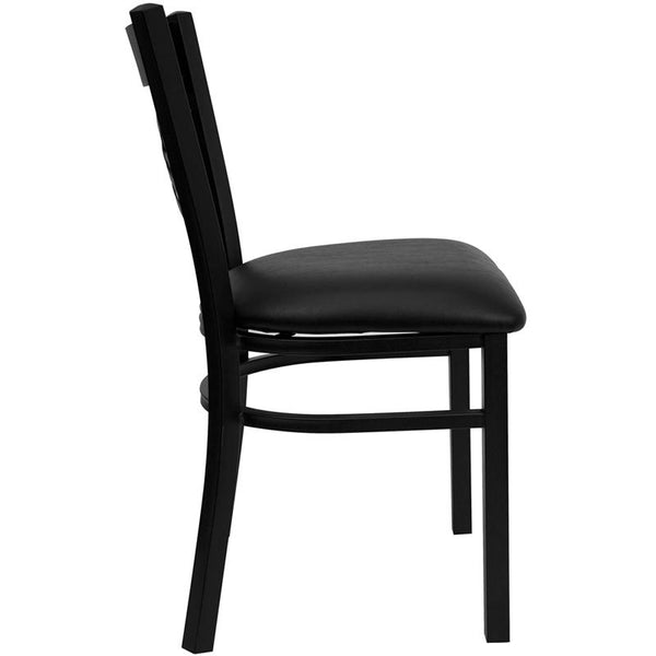 Flash Furniture HERCULES Series Black ''X'' Back Metal Restaurant Chair - Black Vinyl Seat - XU-6FOBXBK-BLKV-GG