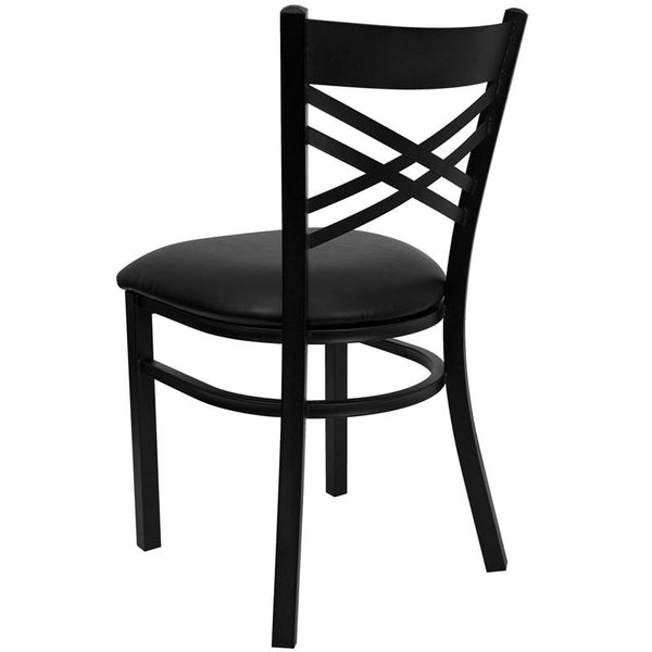 Flash Furniture HERCULES Series Black ''X'' Back Metal Restaurant Chair - Black Vinyl Seat - XU-6FOBXBK-BLKV-GG