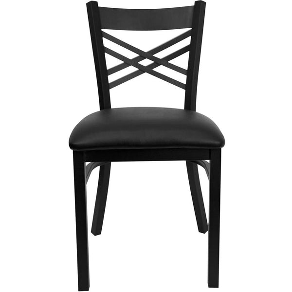 Flash Furniture HERCULES Series Black ''X'' Back Metal Restaurant Chair - Black Vinyl Seat - XU-6FOBXBK-BLKV-GG