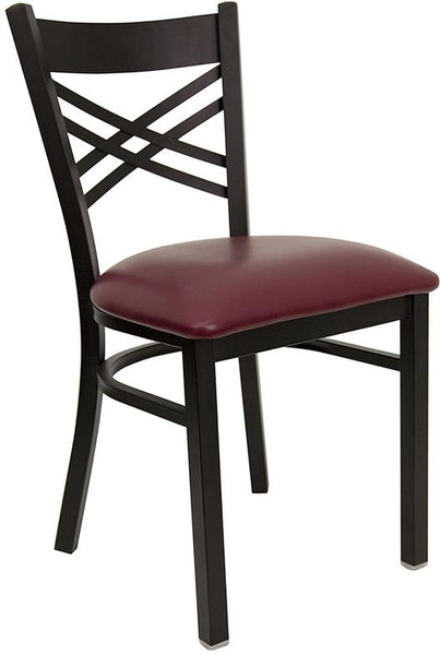 Flash Furniture HERCULES Series Black ''X'' Back Metal Restaurant Chair - Burgundy Vinyl Seat - XU-6FOBXBK-BURV-GG