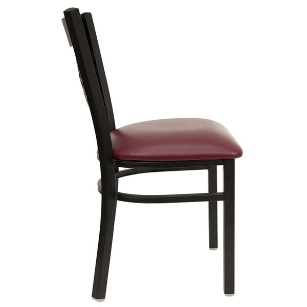 Flash Furniture HERCULES Series Black ''X'' Back Metal Restaurant Chair - Burgundy Vinyl Seat - XU-6FOBXBK-BURV-GG