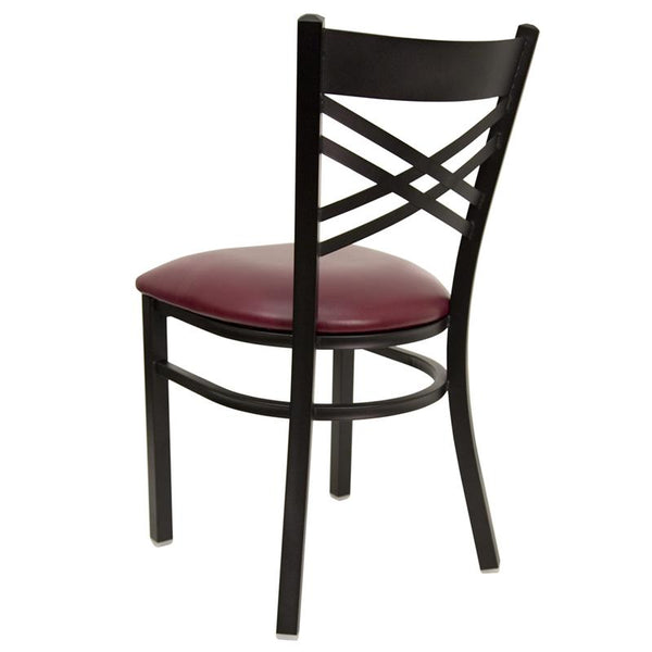 Flash Furniture HERCULES Series Black ''X'' Back Metal Restaurant Chair - Burgundy Vinyl Seat - XU-6FOBXBK-BURV-GG