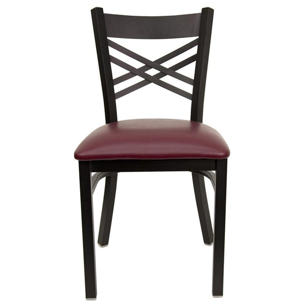 Flash Furniture HERCULES Series Black ''X'' Back Metal Restaurant Chair - Burgundy Vinyl Seat - XU-6FOBXBK-BURV-GG