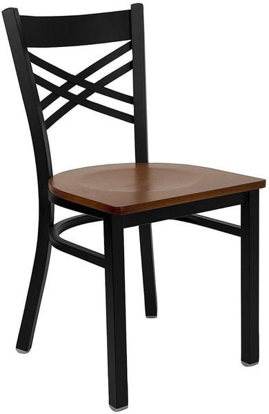 Flash Furniture HERCULES Series Black ''X'' Back Metal Restaurant Chair - Cherry Wood Seat - XU-6FOBXBK-CHYW-GG