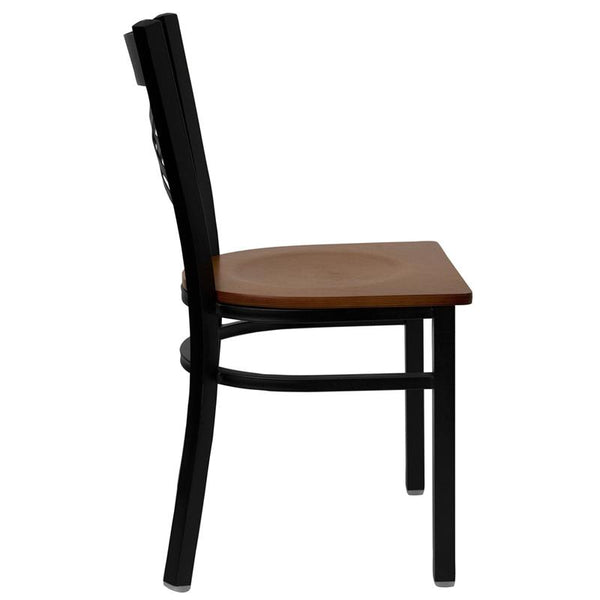 Flash Furniture HERCULES Series Black ''X'' Back Metal Restaurant Chair - Cherry Wood Seat - XU-6FOBXBK-CHYW-GG
