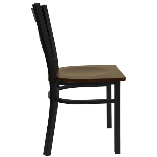 Flash Furniture HERCULES Series Black ''X'' Back Metal Restaurant Chair - Mahogany Wood Seat - XU-6FOBXBK-MAHW-GG