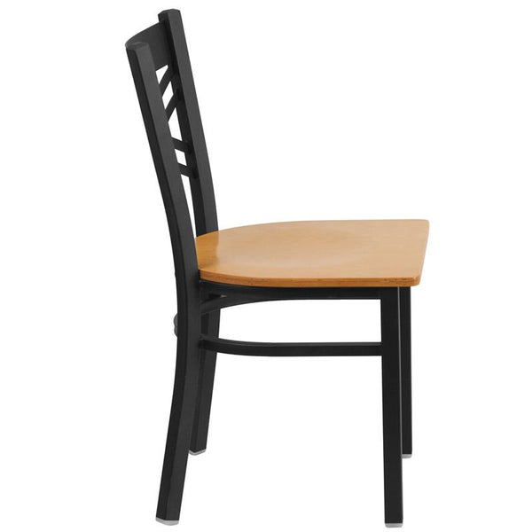 Flash Furniture HERCULES Series Black ''X'' Back Metal Restaurant Chair - Natural Wood Seat - XU-6FOBXBK-NATW-GG