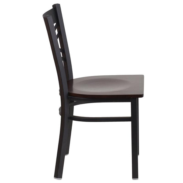 Flash Furniture HERCULES Series Black ''X'' Back Metal Restaurant Chair - Walnut Wood Seat - XU-6FOBXBK-WALW-GG