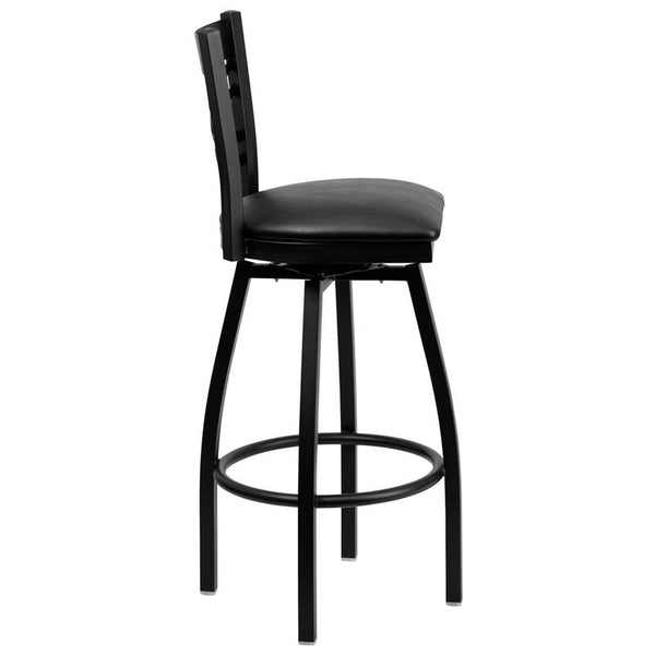 Flash Furniture HERCULES Series Black ''X'' Back Swivel Metal Barstool - Black Vinyl Seat - XU-6F8B-XSWVL-BLKV-GG