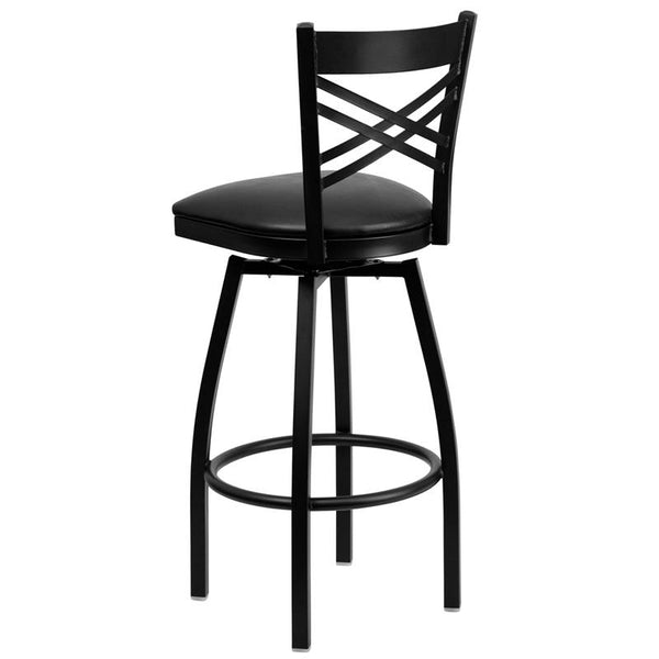 Flash Furniture HERCULES Series Black ''X'' Back Swivel Metal Barstool - Black Vinyl Seat - XU-6F8B-XSWVL-BLKV-GG