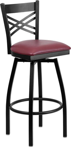 Flash Furniture HERCULES Series Black ''X'' Back Swivel Metal Barstool - Burgundy Vinyl Seat - XU-6F8B-XSWVL-BURV-GG