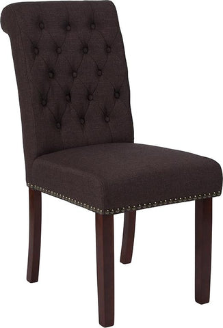 Flash Furniture HERCULES Series Brown Fabric Parsons Chair with Rolled Back, Accent Nail Trim and Walnut Finish - BT-P-BRN-FAB-GG