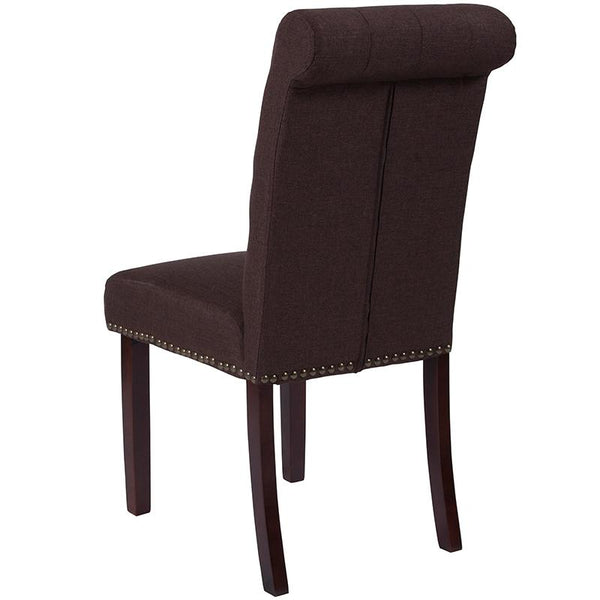 Flash Furniture HERCULES Series Brown Fabric Parsons Chair with Rolled Back, Accent Nail Trim and Walnut Finish - BT-P-BRN-FAB-GG