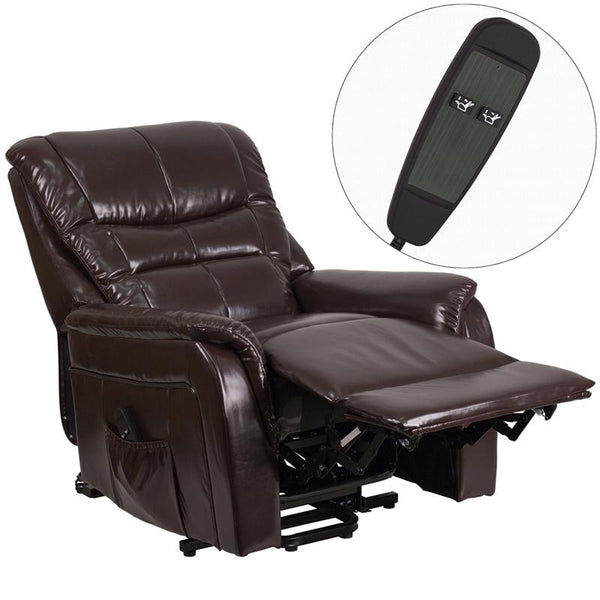 Flash Furniture HERCULES Series Brown Leather Remote Powered Lift Recliner - CH-US-153062L-BRN-LEA-GG