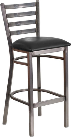 Flash Furniture HERCULES Series Clear Coated Ladder Back Metal Restaurant Barstool - Black Vinyl Seat - XU-DG697BLAD-CLR-BAR-BLKV-GG