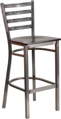 Flash Furniture HERCULES Series Clear Coated Ladder Back Metal Restaurant Barstool - Walnut Wood Seat - XU-DG697BLAD-CLR-BAR-WALW-GG